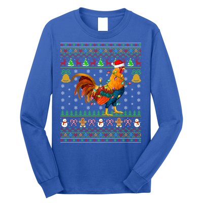 Rooster Bird Lover Lighting Santa Hat Rooster Ugly Christmas Gift Long Sleeve Shirt