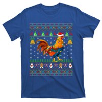 Rooster Bird Lover Lighting Santa Hat Rooster Ugly Christmas Gift T-Shirt