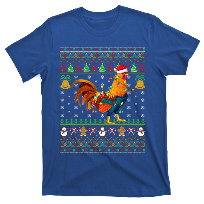 Rooster Bird Lover Lighting Santa Hat Rooster Ugly Christmas Gift T-Shirt