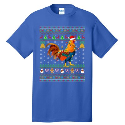 Rooster Bird Lover Lighting Santa Hat Rooster Ugly Christmas Gift Tall T-Shirt