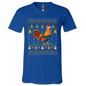 Rooster Bird Lover Lighting Santa Hat Rooster Ugly Christmas Gift V-Neck T-Shirt