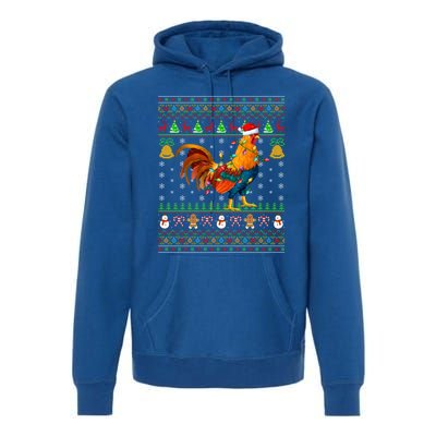 Rooster Bird Lover Lighting Santa Hat Rooster Ugly Christmas Gift Premium Hoodie