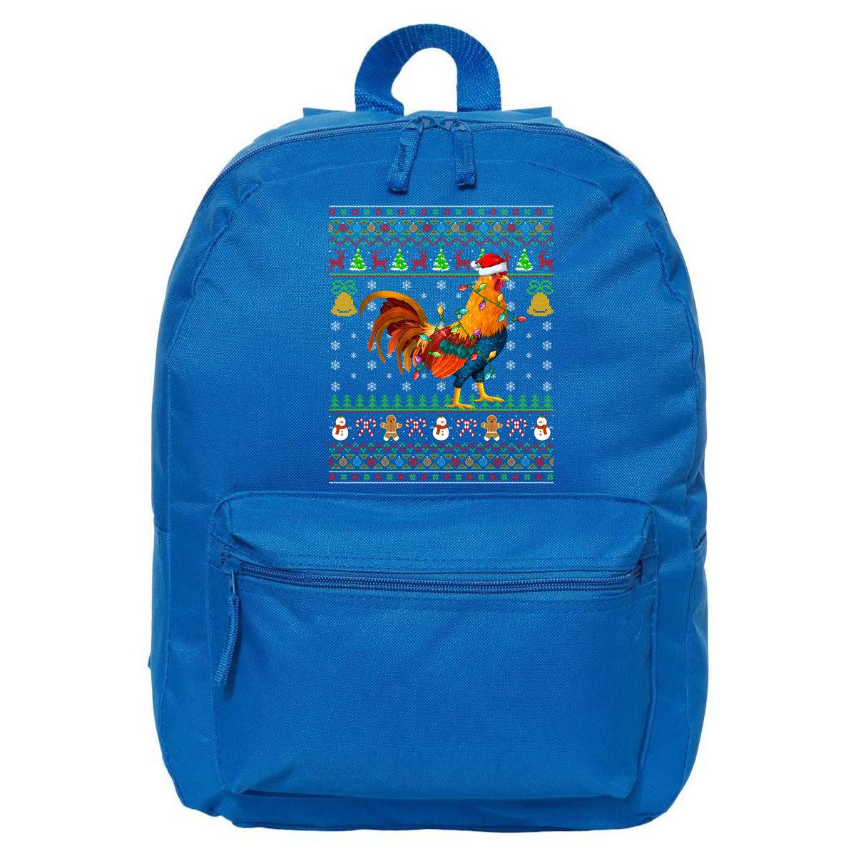 Rooster Bird Lover Lighting Santa Hat Rooster Ugly Christmas Gift 16 in Basic Backpack