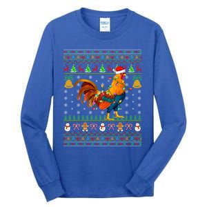 Rooster Bird Lover Lighting Santa Hat Rooster Ugly Christmas Gift Tall Long Sleeve T-Shirt