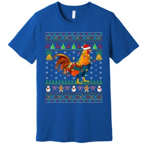 Rooster Bird Lover Lighting Santa Hat Rooster Ugly Christmas Gift Premium T-Shirt