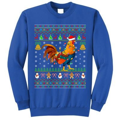 Rooster Bird Lover Lighting Santa Hat Rooster Ugly Christmas Gift Tall Sweatshirt