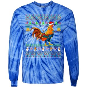 Rooster Bird Lover Lighting Santa Hat Rooster Ugly Christmas Gift Tie-Dye Long Sleeve Shirt