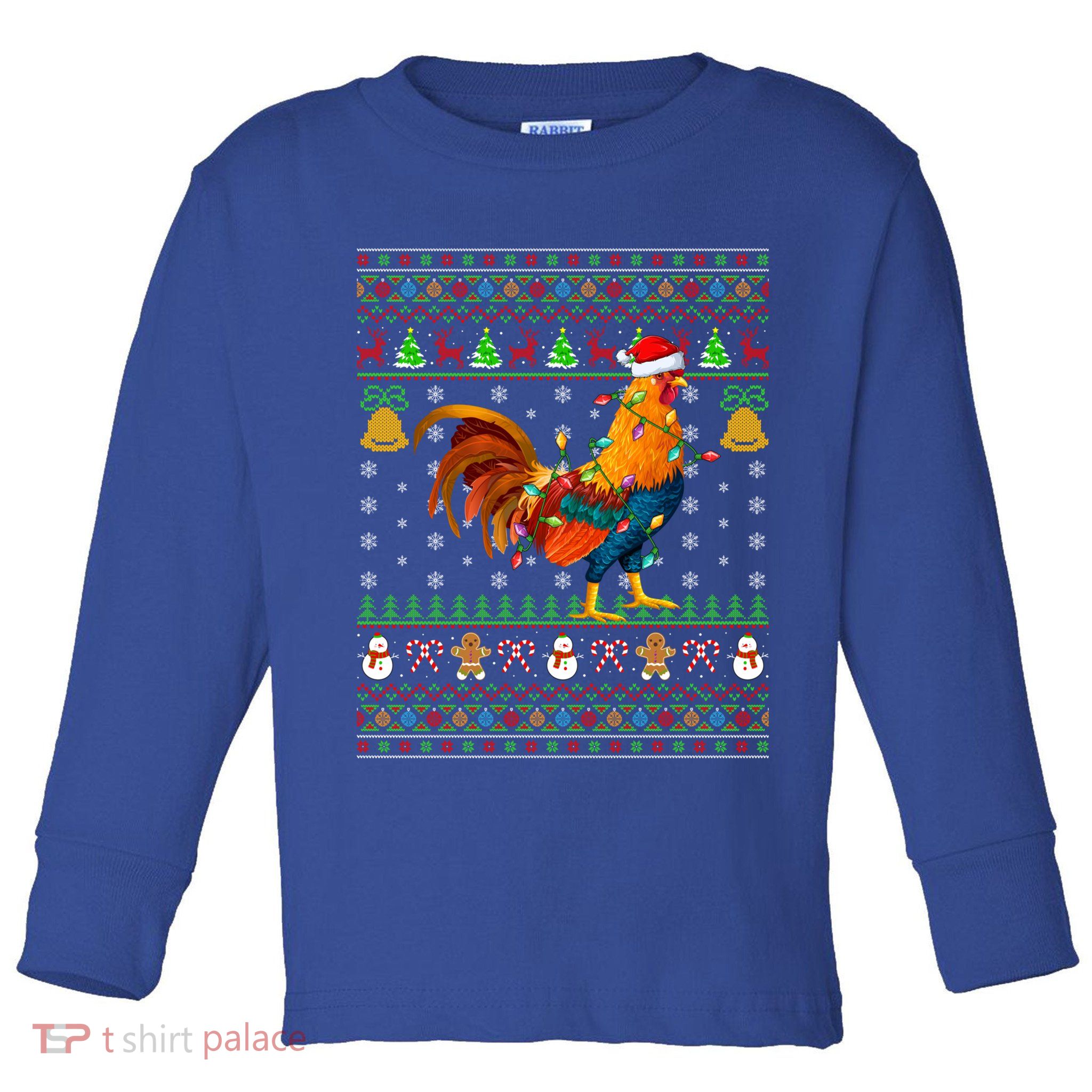 Rooster Bird Lover Lighting Santa Hat Rooster Ugly Christmas Gift Toddler Long Sleeve Shirt