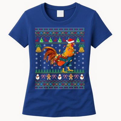 Rooster Bird Lover Lighting Santa Hat Rooster Ugly Christmas Gift Womens T-Shirt