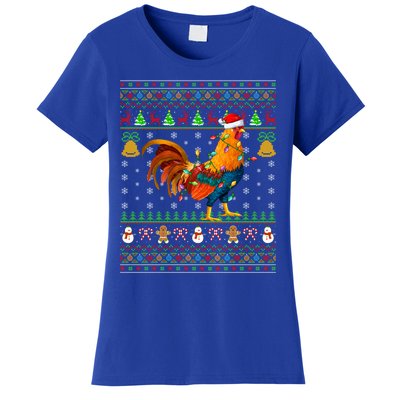 Rooster Bird Lover Lighting Santa Hat Rooster Ugly Christmas Gift Women's T-Shirt