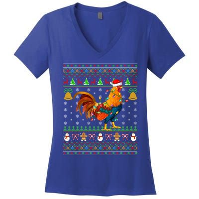 Rooster Bird Lover Lighting Santa Hat Rooster Ugly Christmas Gift Women's V-Neck T-Shirt