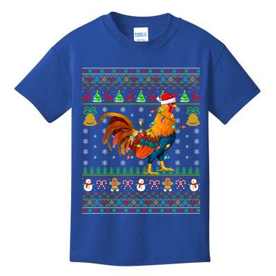 Rooster Bird Lover Lighting Santa Hat Rooster Ugly Christmas Gift Kids T-Shirt