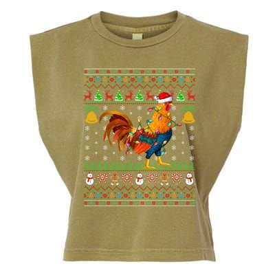 Rooster Bird Lover Lighting Santa Hat Rooster Ugly Christmas Gift Garment-Dyed Women's Muscle Tee