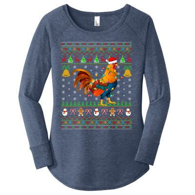 Rooster Bird Lover Lighting Santa Hat Rooster Ugly Christmas Gift Women's Perfect Tri Tunic Long Sleeve Shirt