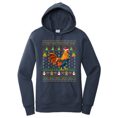 Rooster Bird Lover Lighting Santa Hat Rooster Ugly Christmas Gift Women's Pullover Hoodie