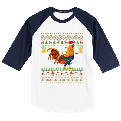 Rooster Bird Lover Lighting Santa Hat Rooster Ugly Christmas Gift Baseball Sleeve Shirt