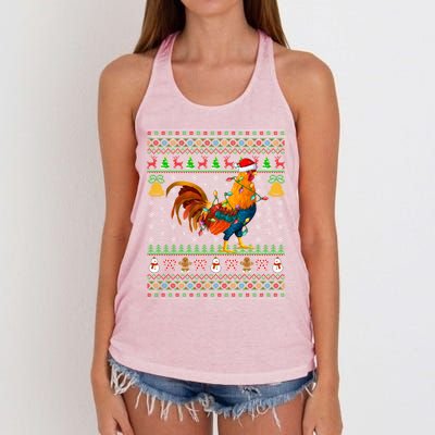 Rooster Bird Lover Lighting Santa Hat Rooster Ugly Christmas Gift Women's Knotted Racerback Tank