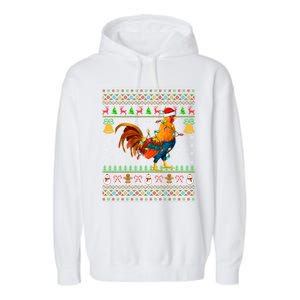 Rooster Bird Lover Lighting Santa Hat Rooster Ugly Christmas Gift Garment-Dyed Fleece Hoodie