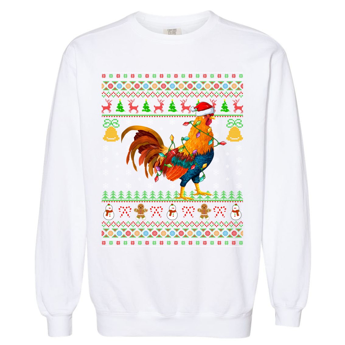 Rooster Bird Lover Lighting Santa Hat Rooster Ugly Christmas Gift Garment-Dyed Sweatshirt