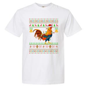 Rooster Bird Lover Lighting Santa Hat Rooster Ugly Christmas Gift Garment-Dyed Heavyweight T-Shirt