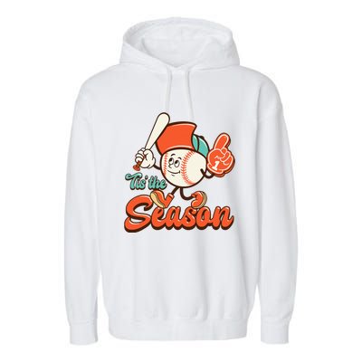 Retro Baseball Lover Tis The Season Game Day Garment-Dyed Fleece Hoodie