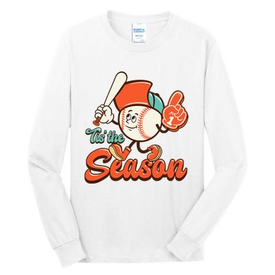 Retro Baseball Lover Tis The Season Game Day Tall Long Sleeve T-Shirt