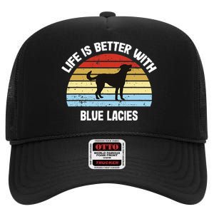 Retro Blue Lace Dog High Crown Mesh Back Trucker Hat