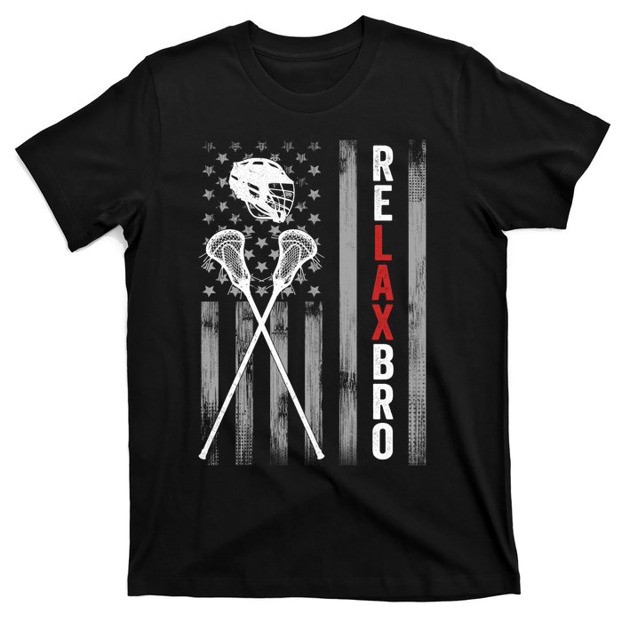 Relax Bro Lacrosse American Flag Lax Helmet Sticks Lacrosse T-Shirt