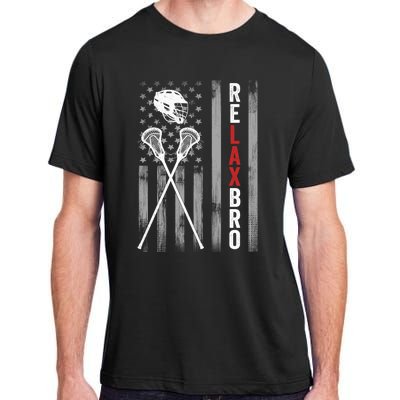 Relax Bro Lacrosse American Flag Lax Helmet Sticks Lacrosse Adult ChromaSoft Performance T-Shirt