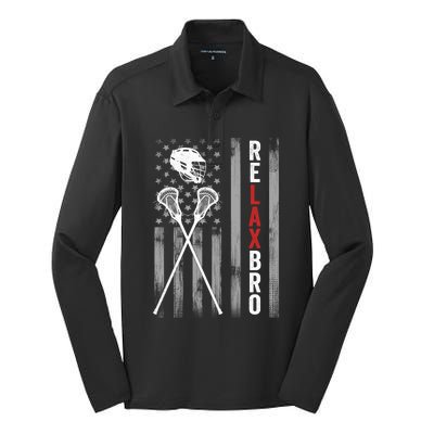 Relax Bro Lacrosse American Flag Lax Helmet Sticks Lacrosse Silk Touch Performance Long Sleeve Polo