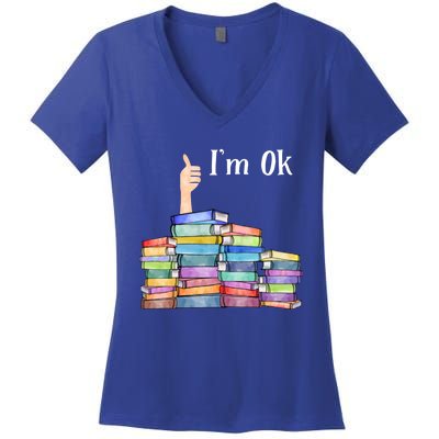 Reading Book Lovers I'm Ok National Book Lovers Day Gift Women's V-Neck T-Shirt