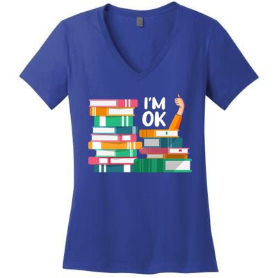 Reading Book Lovers I'm Ok National Book Lovers Day Gift Women's V-Neck T-Shirt