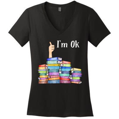 Reading Book Lovers I'm Ok National Book Lovers Day TShirt Women's V-Neck T-Shirt