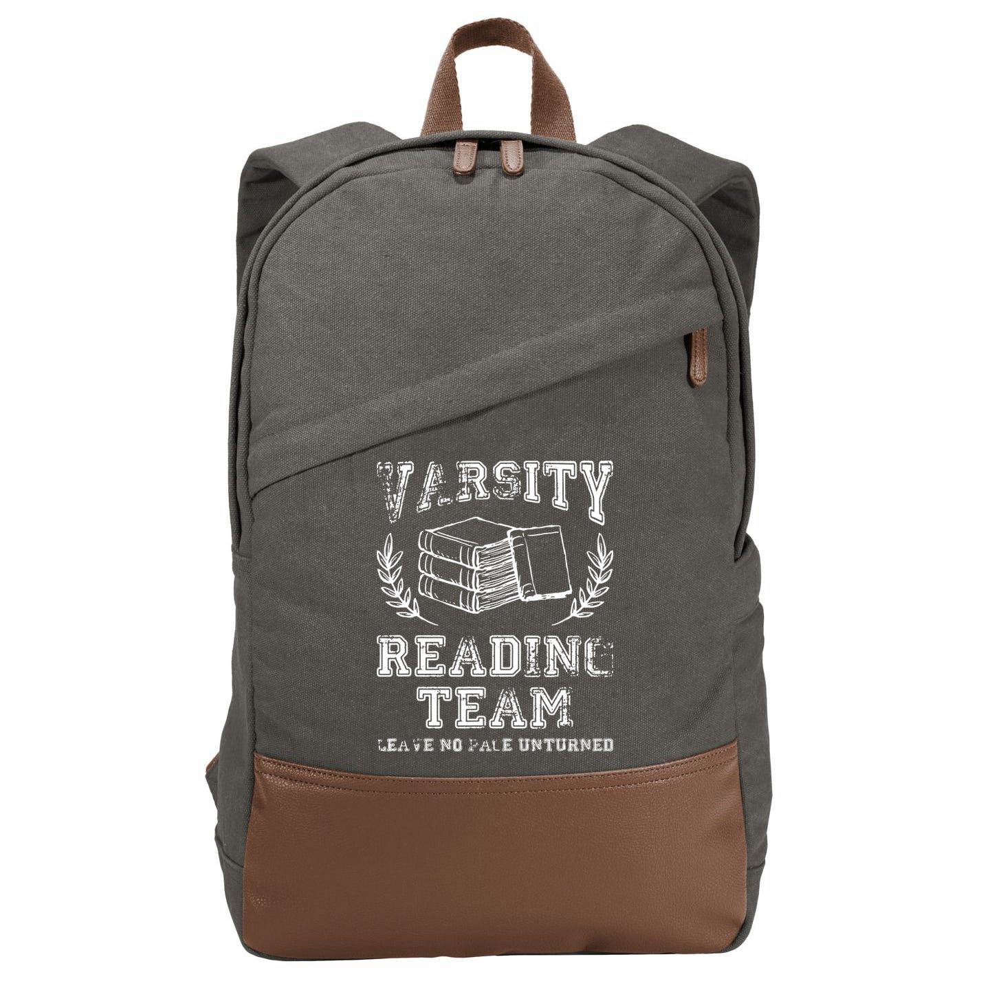 Reader Book Lover Gift Varsity Reading Team Cotton Canvas Backpack