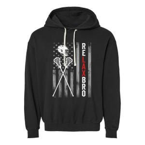 Relax Bro Lacrosse American Flag Lax Garment-Dyed Fleece Hoodie