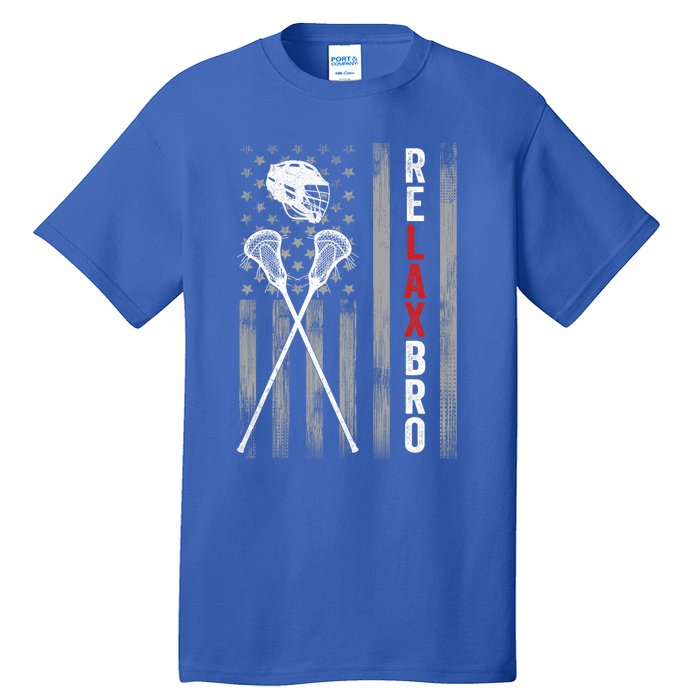 Relax Bro Lacrosse American Flag Lax Tall T-Shirt