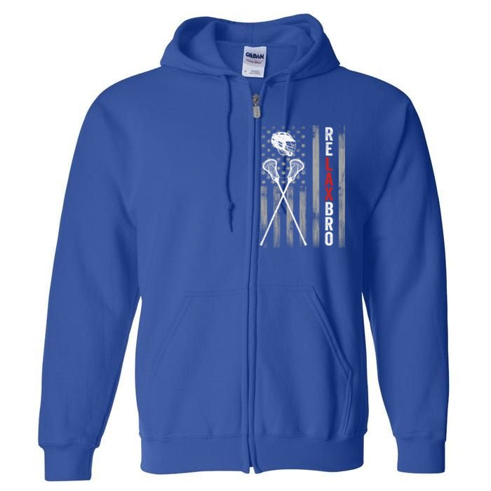 Relax Bro Lacrosse American Flag Lax Full Zip Hoodie