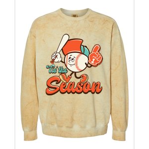 Retro Baseball Lover Tis The Season Game Day Colorblast Crewneck Sweatshirt