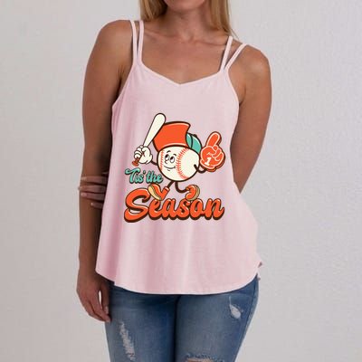 Retro Baseball Lover Tis The Season Game Day Women's Strappy Tank