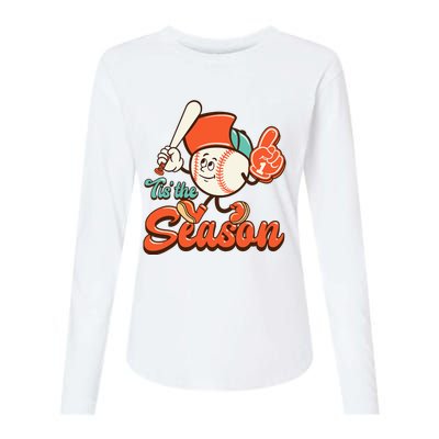 Retro Baseball Lover Tis The Season Game Day Womens Cotton Relaxed Long Sleeve T-Shirt