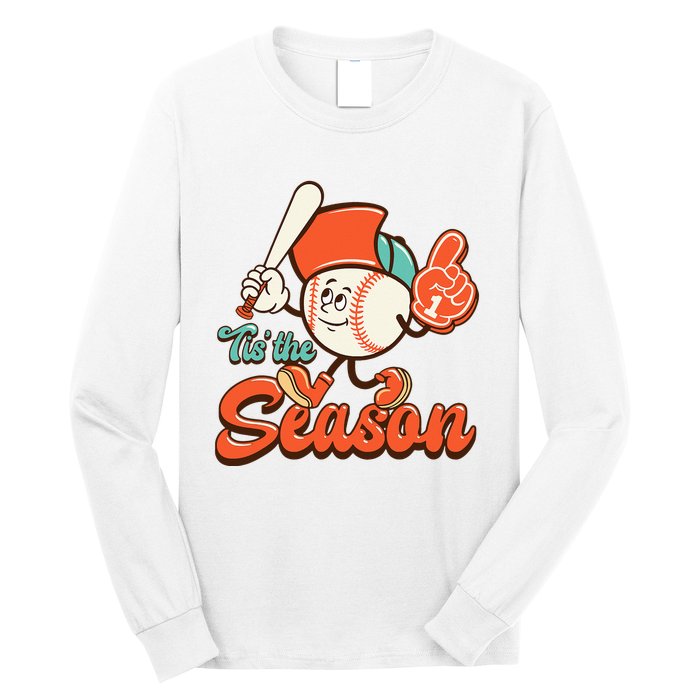 Retro Baseball Lover Tis The Season Game Day Long Sleeve Shirt