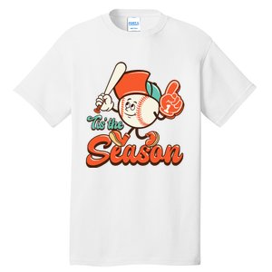 Retro Baseball Lover Tis The Season Game Day Tall T-Shirt