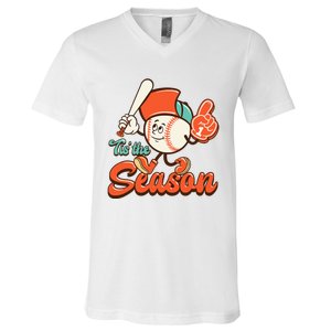 Retro Baseball Lover Tis The Season Game Day V-Neck T-Shirt