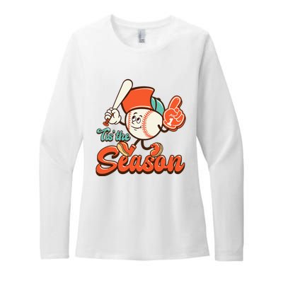 Retro Baseball Lover Tis The Season Game Day Womens CVC Long Sleeve Shirt