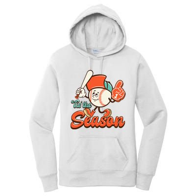 Retro Baseball Lover Tis The Season Game Day Women's Pullover Hoodie