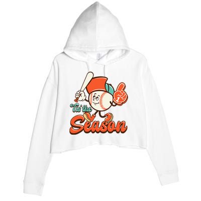 Retro Baseball Lover Tis The Season Game Day Crop Fleece Hoodie