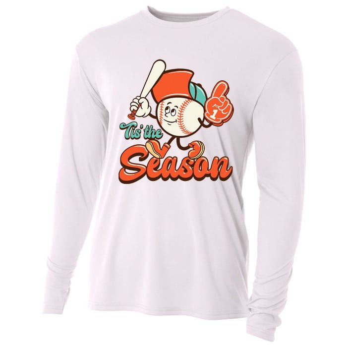 Retro Baseball Lover Tis The Season Game Day Cooling Performance Long Sleeve Crew