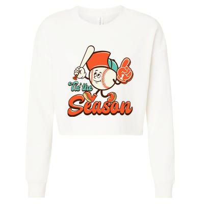 Retro Baseball Lover Tis The Season Game Day Cropped Pullover Crew