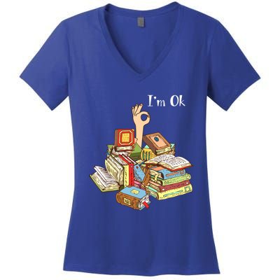 Reading Book Lovers IM Ok National Book Lovers Day Cool Gift Women's V-Neck T-Shirt