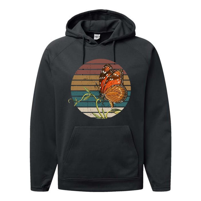 Retro Butterfly Lover Monarch Entomolgist Vintage Milkweed Performance Fleece Hoodie